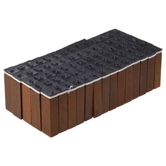 Stamp Set - Wooden Vintage Look Box - 70 Piece - Alphabet and Numbers - New - Picture 2 of 4